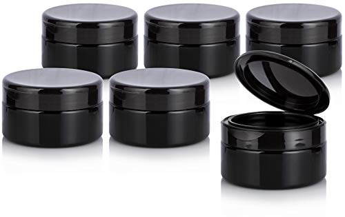 Black PET Plastic (BPA Free) Refillable Low Profile Jar with Black Flip Top Cap - 8 oz (6 Pack)