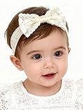 ICKEYOU Baby Mädchen Schleife Spitzenstirnband Süßes Weiches Haarband Weiße Schmetterlingsknoten-Stirnbänder für Neugeborene Kleinkinder Kinder Taufe Geburtstag Party Haarschmuck(Große Blumenschleife)
