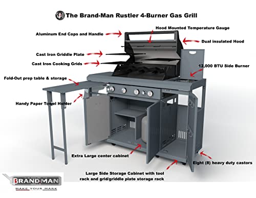 Rustler2 Four(4) Burner Gas Grill Center & Kitchen Island By Brand-Man Grills #TOP7