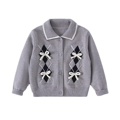 Kids Girl Cardigan Sweater, Long Sleeve Knit School Uniform, Grey V Neck Button Cute Outerwear for 2-7T2