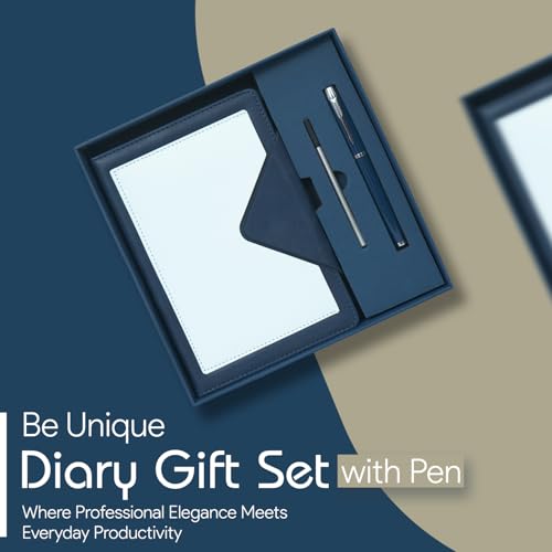 Image of CAVALO - Be Unique Diary Gift Set with Pen | Premium Notebook with Pen & Extra Refill | 6 x 8 Inch, 240 Lined Pages, Undated | Ideal for Corporate Gifting, Office Use, Diwali & New Year Presents (Dark Blue Triangle Diary Gift Set)