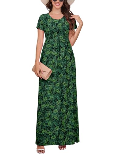 Image of DEARCASE Maxi Dress for Women Short Sleeve Casual Summer Loose Plain Comfy Long Dresses with Pockets