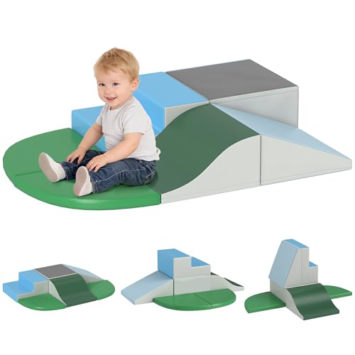 HOMCOM Parcours motricité bébé 6PCS, Module motricité bébé en Mousse EPE avec Housse en revêtement synthétique, Blocs Mousse de Construction, Jouets éducatifs Enfants d'âge préscolaire, Multicolore