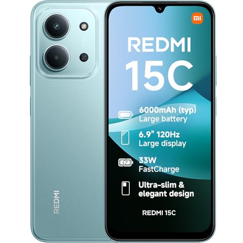 XIAOMI Redmi 15C, Smartphone 4+256GB, Pantalla de 6.99 Pulgadas, 120 Hz, diseño de 7.99 mm, MediaTek Helio G81 Ultra Octa Core, cámara Dual AI de 50 MP, 6000 mAh, Verde Menta, Cargador no Incluido