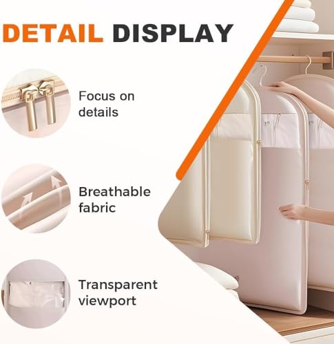 Pink Space Saving Hanging Garment Bag with Self Compression Zipper(M+L+XL,3pcs), 2025 Waterproof Dust Cover Clothes Bags for Down Coat,Space Saver Closet Organizers4