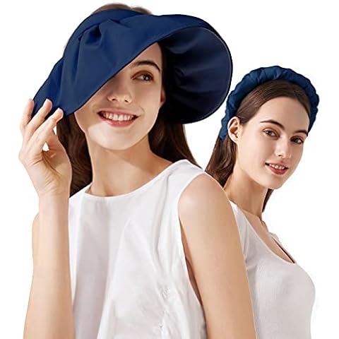 Sun Visor Hats for Women Roll Up UPF 50+ UV Sun Protective Convertible Summer Beach Hat - blue Cover