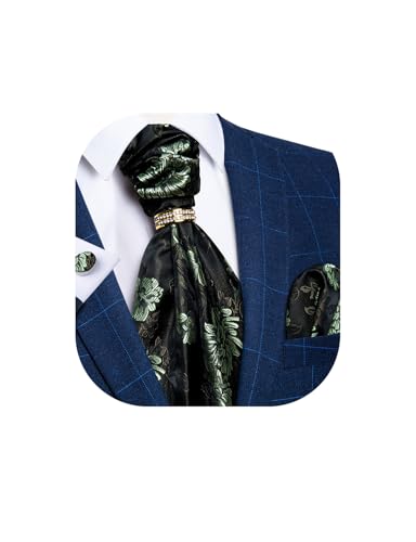 Image of DiBanGu Silk Woven Ascot Cravat with Pocket Square Set for Men | Paisley Ascot,Wrinkle-Resistant,Silky Smooth,Easy to Match,Cufflinks,Tie Ring,Wedding,Ceremonies,Party Occasions,Banquet