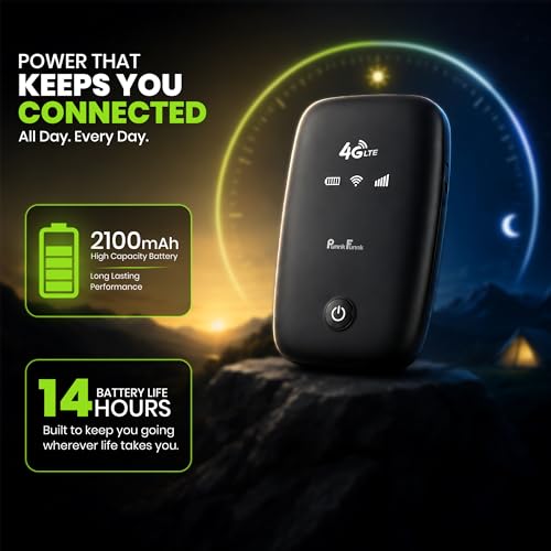 Image of PunnkFunnk 4G LTE Portable WiFi Hotspot Device, 2100Mah Rechargeable Battery, SIM Card Supported 150Mbps Wireless Hotspot, High-Speed Device, Multi-Device Connectivity (Black)