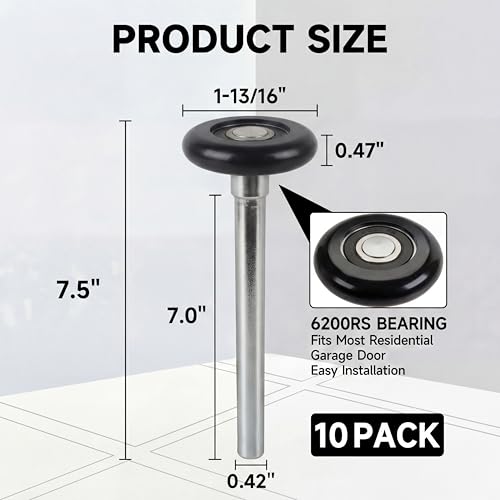 Image of 10 Pack 7 inch Stem Black 2 inch Sealed Nylon Commercial Garage Door Roller, Ultra Quiet Long-Lasting Durable High Load, Use Double Seals Precision Bearings for Home&Commercial