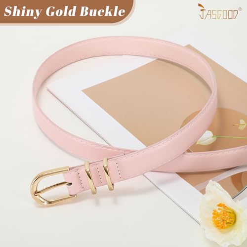 JASGOOD Women Leather Belt for Jeans Pants Fashion Ladies Dress Belt with Gold Single Prong Buckle,Pink3