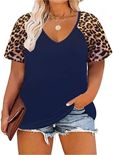 TIYOMI Plus Size Tops for Women Tops Raglan Shirts Color Block V Neck Tunic Soild Color Blouse Summer Spring XL-5XL 14-28