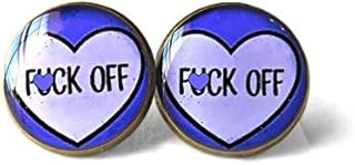 Brincos de coração FCK Off da cultura da Internet estilo maduro dos anos 90, Bubblegum Nu Goth macio grunge pastel gótico macio Ghetto Girl Power Jewelry