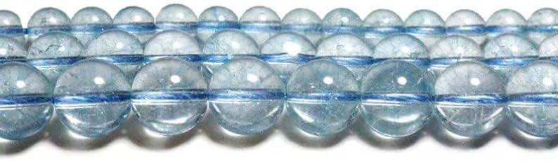 Miniatura 3 de Cuentas redondas lisas de jade de topacio azul natural. Cuentas sueltas pulidas lisas de topacio azul para hacer joyas, 1 hebra (0.394 in y 15