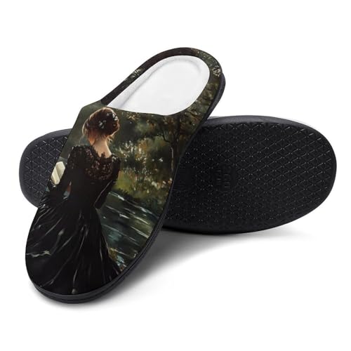Gothic Woman Reading Book Womens Cotton Slippers Warm House Shoes for Indoor Outdoor2