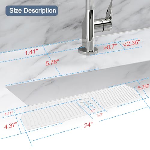 Image of Faucet Guard - 90 Foldable Draining Mat for Kitchen Sink with 2 Drain Ports, White, 24 inch*5.66 inch