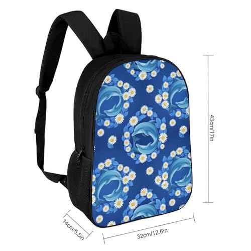 Versatile Hiking & Travel Daypack for Day Trips, Lightweight Durable Backpack with Hydration Compatibility for Men, Women & Outdoors, Dolphins Flowers Bookbag2