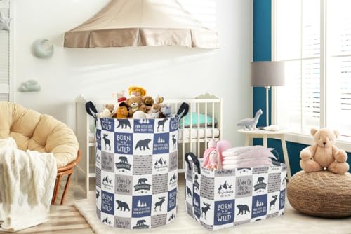 Image of Sanjiaofeng Rectangular Kids Basket Kids Storage Bins,Gift Basket Organizer.Waterproof PE Coating Storage with Handles.Clothers,Toys,Books,Kid's Gifts Storage. (Bear) 