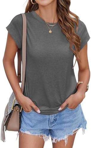 Womens Tops Cap Sleeve Crew Neck T Shirts Summer Basic Tee Casual Loose Fit Tunic Tops Fashion Clothes