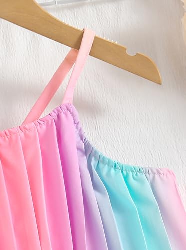 Image of Hilinker Girls Rainbow Pleated Cami Top and Wide Leg Pants Set Cute 2 Piece Summer Outfits