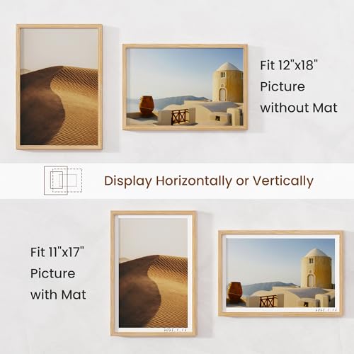 RICHFOCUS 12x18 Frame with Mat for 11x17|12x18 Poster Frame Solid Oak Wood|Rustic 18x12 Picture Frame with Tempered Glass|Collage Gallery Frames|Natural Oak, 1 Pack by RICHFOCUS - Used condition - Image 4