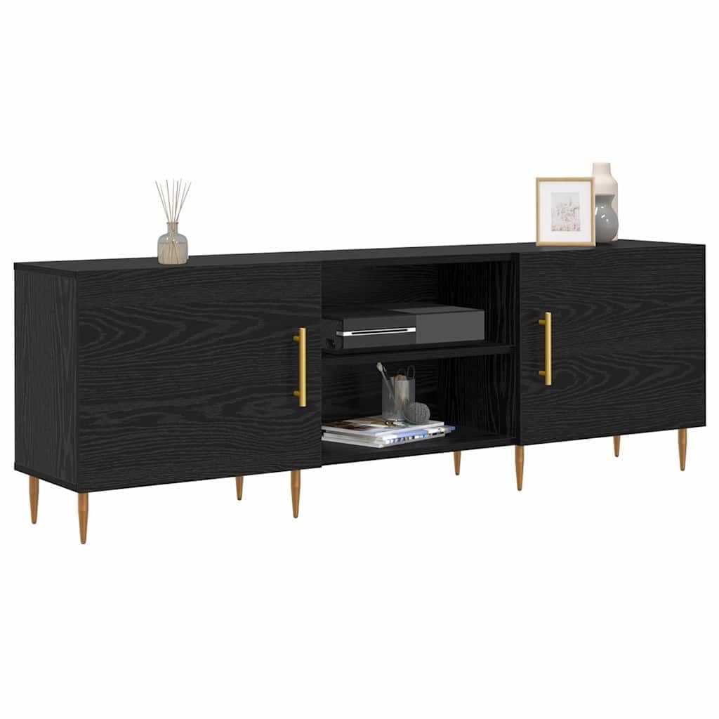 TV-Schrank Schwarz Eichen-Optik, 150x30x50 cm Holzwerkstoff, modernes Lowboard für Wohnzimmer, Schlafzimmer, Entertainment Center, Media Console