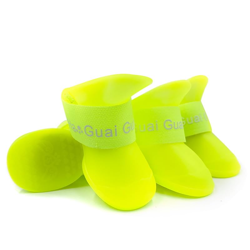 Dogs Candy Colors Anti-Slip Waterproof Rubber Rain Shoes Boots Paws Cover (Yellow,L)