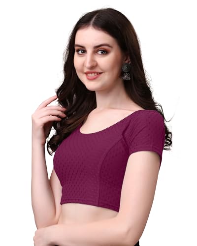 Image of Mogsa Stylish Cotton Saree Blouse for Women | Soft Dobby Stretch Fabric | Round Neck | Stitched Blouse for Party, Casual & Festive Use