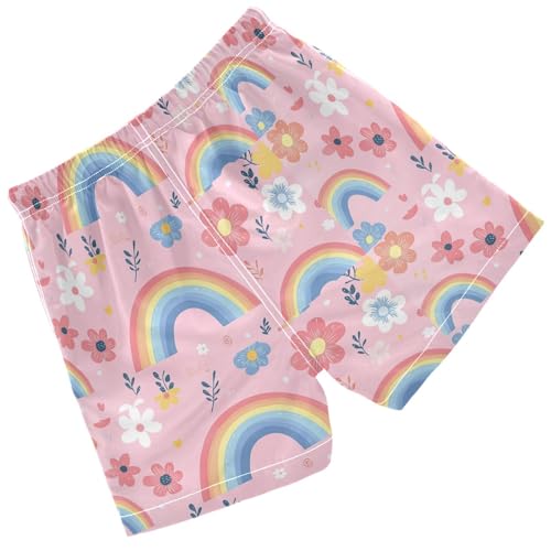 Pigsaly Boys Swim Trunks Cute Pastel Pink Rainbows Flowers Boys Board Shorts Swimsuit Swimwear Summer Bathing Suit 5T2