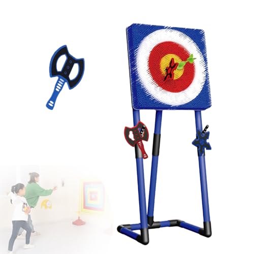 Axe Throwing Game Set, Foldable Throw Target Game Set with Axe Throw & Lawn Dart Combo Backyard Game, Lawn Dart Games for Indoor/Outdoor, Family Kids Adults,Blue-Square