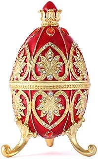 QIFU Hand Painted Enameled Red Faberge Egg Decorative Hinged Jewelry Trinket Box Unique Gift for Home Decor