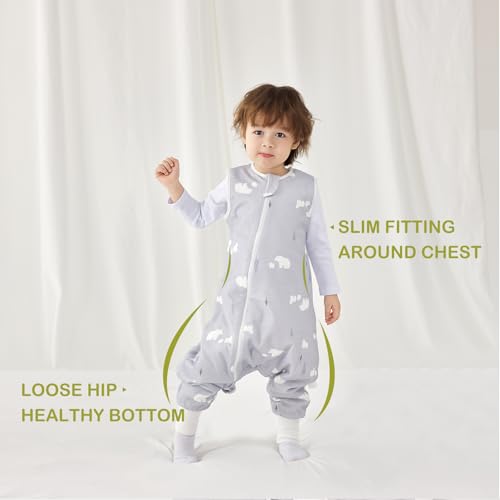 Image of Super Soft 1.5 TOG Sleep Sack with Legs, 100% Cotton Warm Comfy All Season Toddler Sleep Sack with Feet, White Bear, Size M