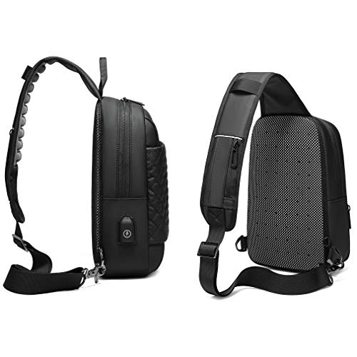 Mens-Shoulder-BagSmall-Black-Sling-Messenger-Bagswith-USB-Port-Cross-Body-BagWater-Repellent-Hiking-Biking-Chest-Daypacks