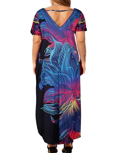 Image of Kancystore Women's Plus Size Dresses Summer Casual Loose Pocket Short Sleeve Slits Long Maxi Dress XL-5X