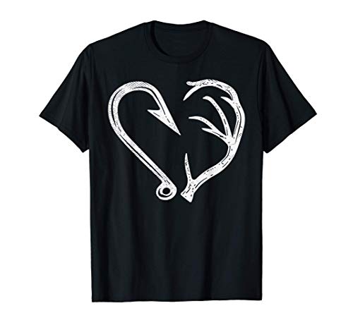 Hook Antler Heart Love Fishing Hunting Fish Deer Hunter Gift Camiseta