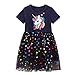 FILOWA Vestidos Bebe Niña Algodon Tul Verano Manga Corta Azul Vestido Lentejuelas Unicornio Estampados Princesa Modernos Elegantes Casual Chica T-Shirt Vestidos 2-7 Años