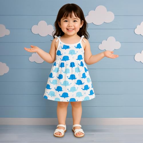 Image of Kidbea Organic Cotton Baby Girl Dresses | Muslin Frock for Girls | Soft Breathable Cute Printed Summer Wear Clothes with Tie-Up Shoulders