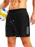 Viodia Mens 5' Swim Trunks with Zipper Pockets Quick Dry Beach Board Shorts for Men Swimsuit Swimwear with Mesh Lining Black L
