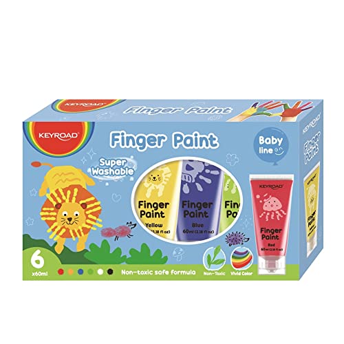 KEYROAD Pintura de Dedos para Niños - 6 Botes de 60 ml - Para Cualquier tipo de Papel - Edad a Partir de los 3 Años - Pintura Bebé No Tóxica y Lavable, MULTICOLOR Cover
