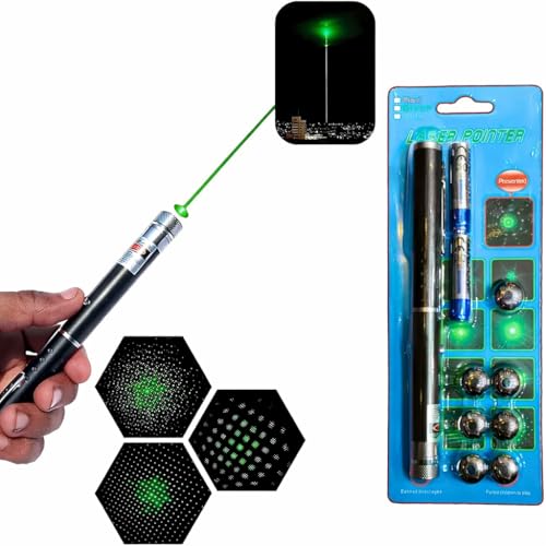 Image of SHAKTISM Laser Pointer Pen with 7 Interchangeable Pattern Heads | Metal Body Presentation Pointer | Star, Grid & Spiral Effects | Long Range Beam | Ideal for Teaching, Meetings & Outdoor