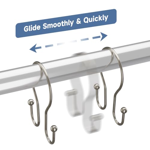 Image of Titanker Shower Curtain Hooks Rings, Rust Resistant Metal Minimalist Simple Double Glide Shower Hooks for Bathroom Shower Rods Curtains, Set of 12 Hooks - Nickel
