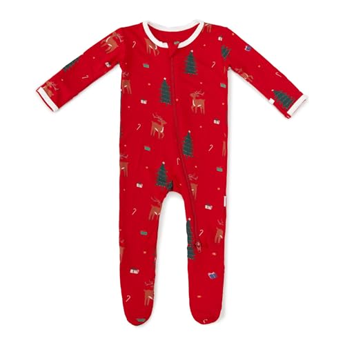Image of Reindeer Footie for Baby - 95% Viscose from Bamboo, 5% Spandex - Soft Newborn Sleepwear, Baby Pajamas, Unisex Baby Clothes, Zipper Romper, Long Sleeve Footed Onesie - Reindeer - Imported