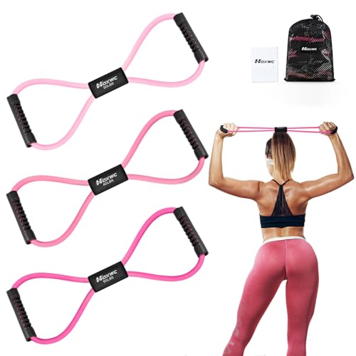 Resistance Bands, Figure 8 Exercise Bands for Back, 8 Shaped Resistance Bands for Arms, Shoulder, Leg Stretching, Physical Therapy, Yoga, Pilates, Home Gym Workout Equipment for Women Men