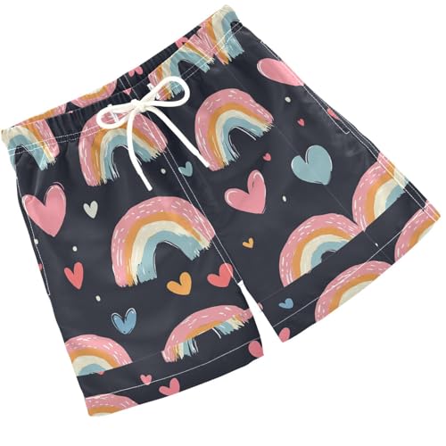 Pigsaly Boys Swim Trunks Rainbow Colorful Hearts Boys Board Shorts Swimsuit Swimwear Summer Bathing Suit S