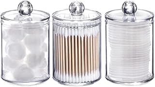 Tbestmax 3 Pack Small Cotton Swab Ball Pad Holder, 10 Oz Qtip Apothecary Jar Clear Makeup Organizer, Bathroom Containers Dispenser