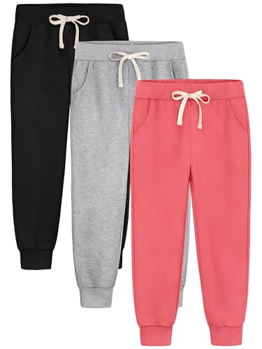 3 Pack Girls Sweatpants Joggers Cotton Athletic Pants Kids Youth Joggers Pants with Pocket Drawstring 5-16Y