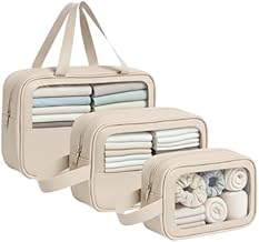 Premium Transparent Travel Organizer Bag Pack of 3 | Large Capacity Multipurpose Storage Pouch for Clothes, Toiletries & Cosmetics (Beige)