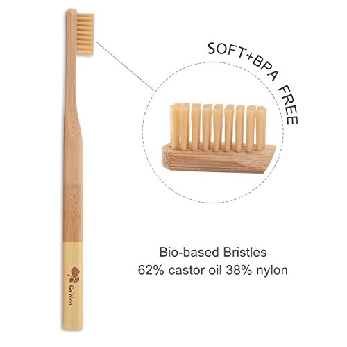 Gowoo 100% Natural Bamboo Toothbrush Soft - Organic Eco Friendly Toothbrushes With Soft Nylon Bristles, Bpa-Free, Biodegradable, Dental Care Set (Pack Of 4, Adult, Beige) #TOP3