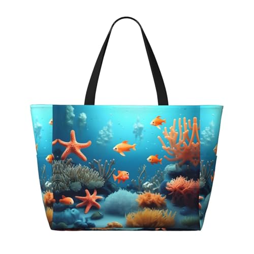 Spacious and Durable Coral Fish underwater Printed Beach Travel Bag for Beach Trips, Grocery shopping, Swimming Pools2
