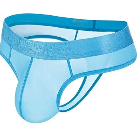 Sexy Mens Briefs Bikini Ice Silk Transparent Men Briefs Underwear Sexy Gay Bikini Thongs Male Lace Panties (XL, Blue) Cover