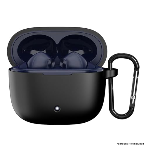 Image of Sounce Earphone Case Cover Compatible for Boat Airdopes 200 Plus, Soft Silicone Skin Case Cover Shock-Absorbing Protective Case with Keychain - Black